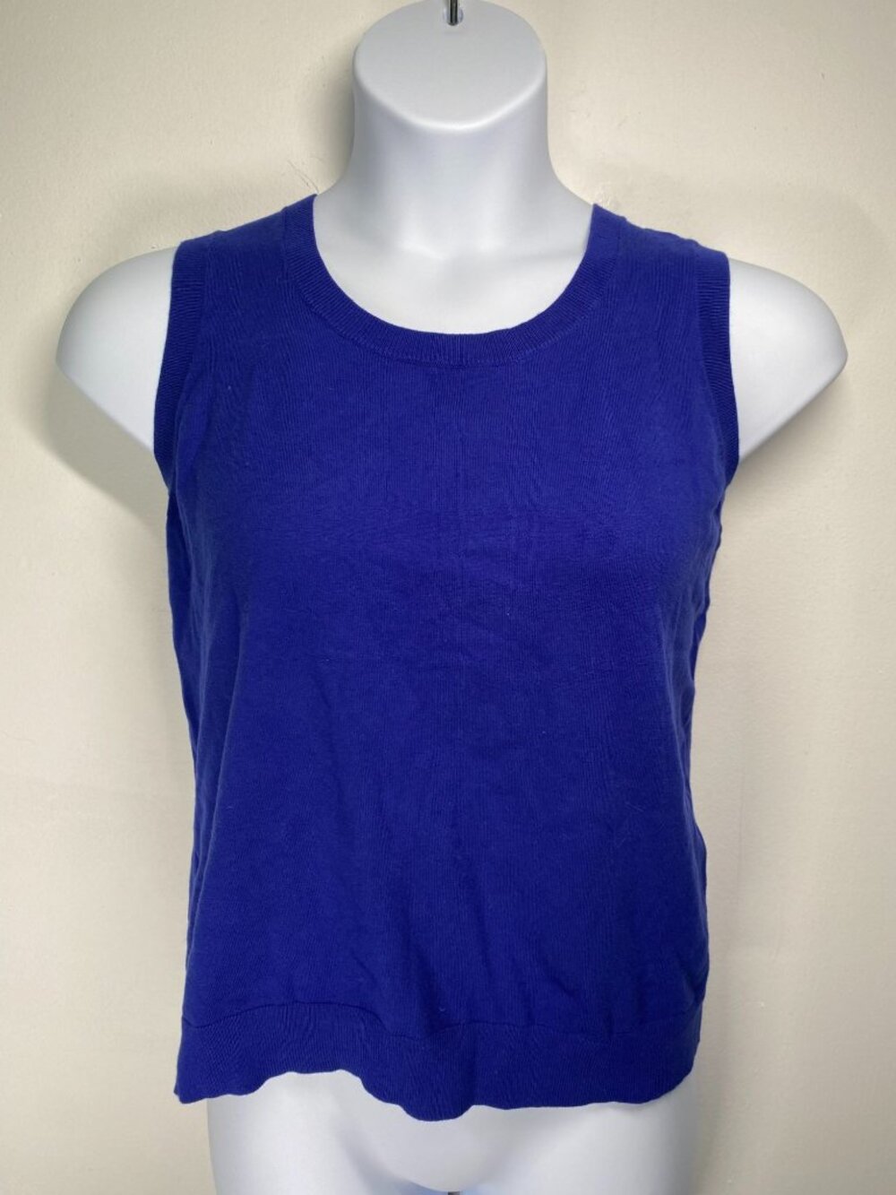 Talbots XLP Sleeveless Blue Knit Tank Top Womens Pima Cotton Blend Ribbed Edges
